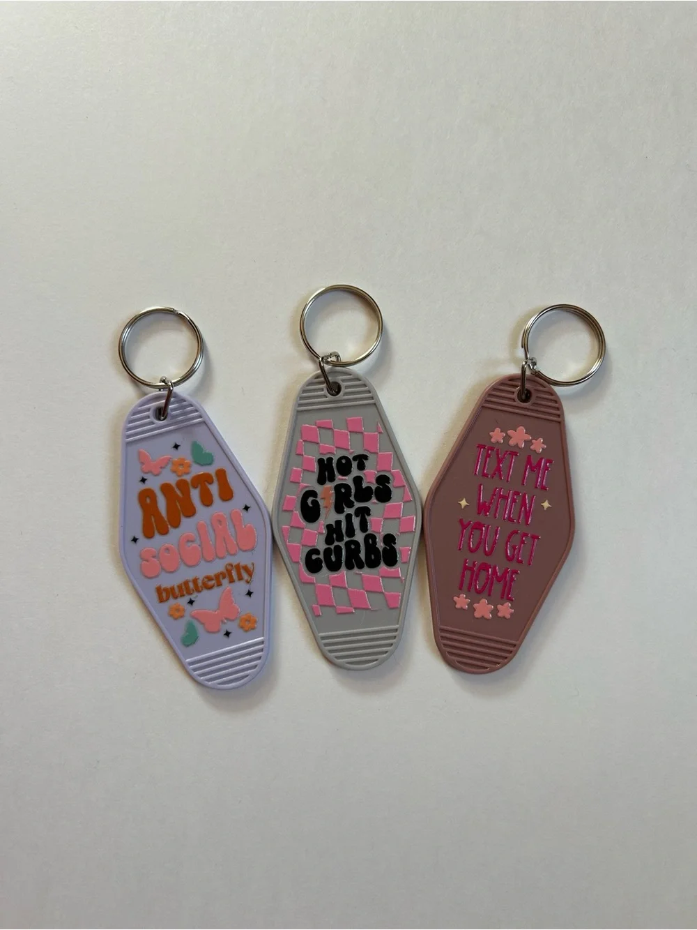Set of 3 Sassy Girl Quote Retro Motel Keychains Custom Gift